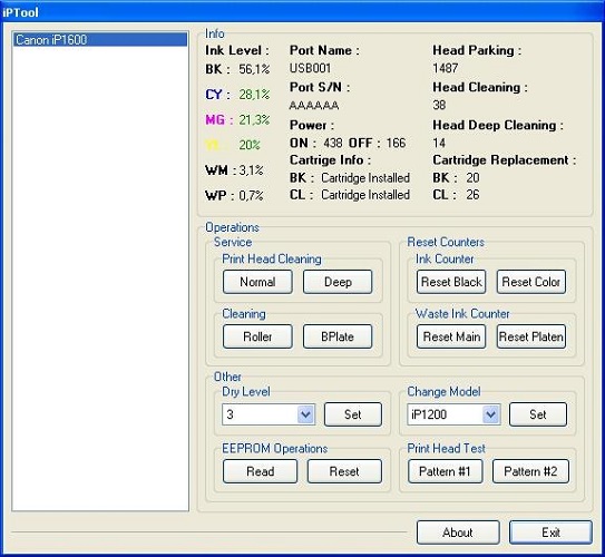 Программа iptool для сброса чернил