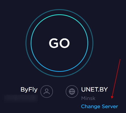 Изменение сервера на сайте Speedtest