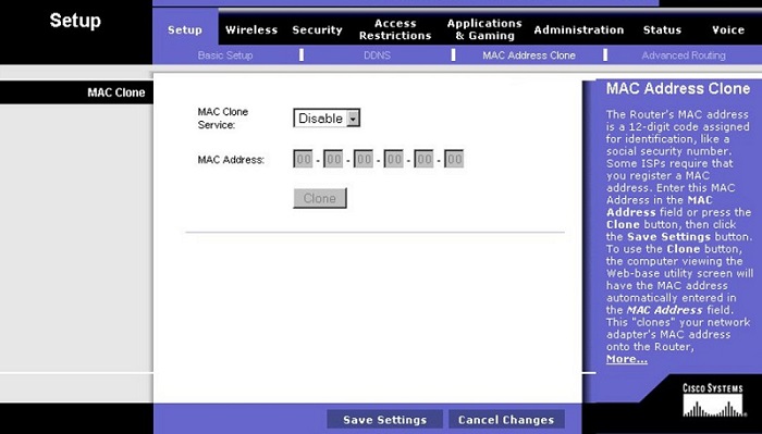 Раздел MAC Adress Clone