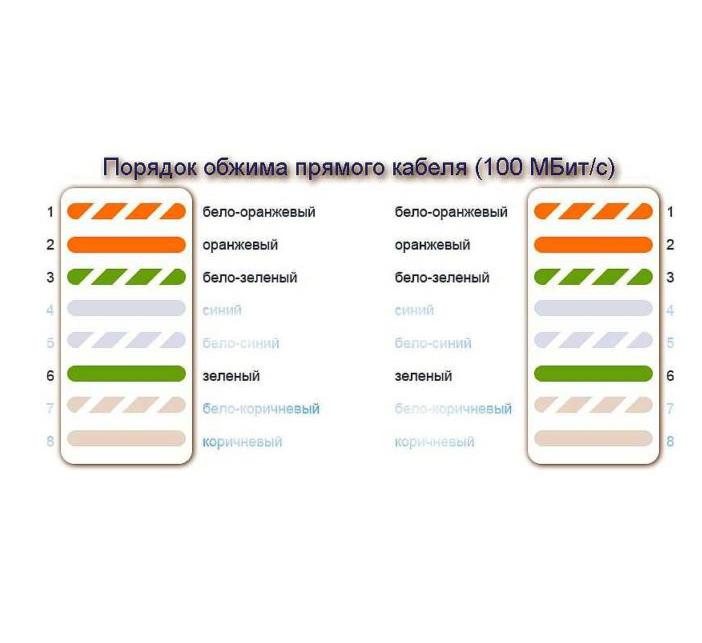 Иллюстрация: Обжим витой пары 8 и 4 жилы: схемы обжимки + пошаговая инструкция