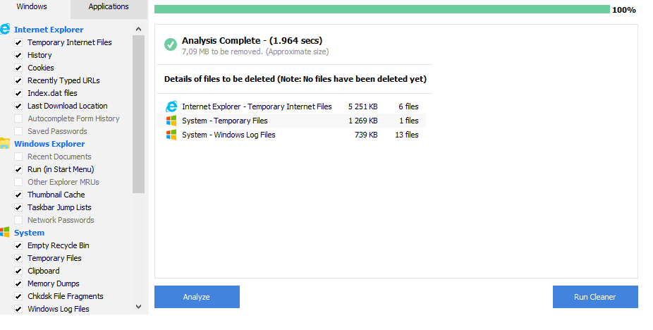 Удаление файлов при помощи CCleaner