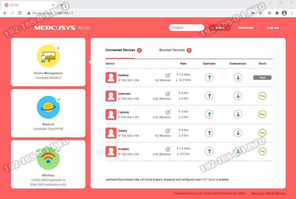 список клиентов сети роутера